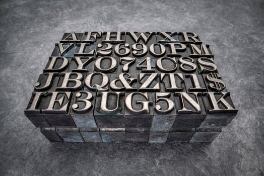 letters and number - a set of random grunge metal type blocks photo