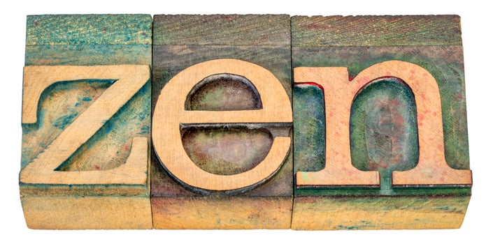 zen word abstract in wood type photo