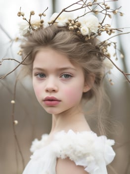 Ethereal young girl with natural headpiece in soft portrait photo