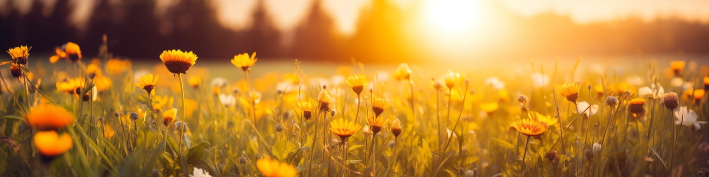 Luminous yellow wildflower banner with a sparkling natural backdrop photo