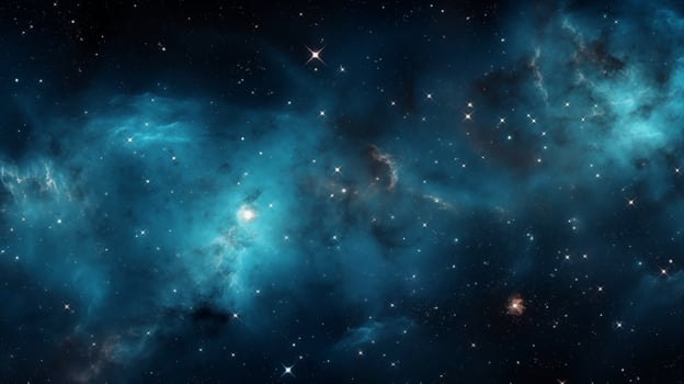 Ethereal clouds and stardust in a purple sky background with celestial glow photo