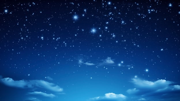 Ethereal blue clouds scattered across a starry night sky background photo
