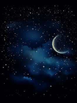 Moonlit night with a crescent moon amidst stars on a dark background photo