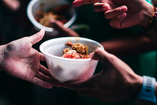 Food assistance to the homeless poor from volunteers concepts of public hunger. photo