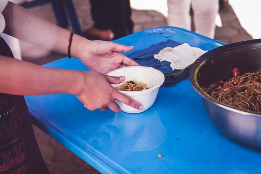 Food assistance to the homeless poor from volunteers concepts of public hunger. photo