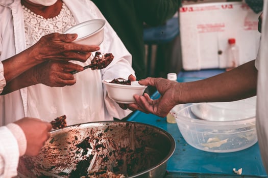 Food assistance to the homeless poor from volunteers concepts of public hunger. photo