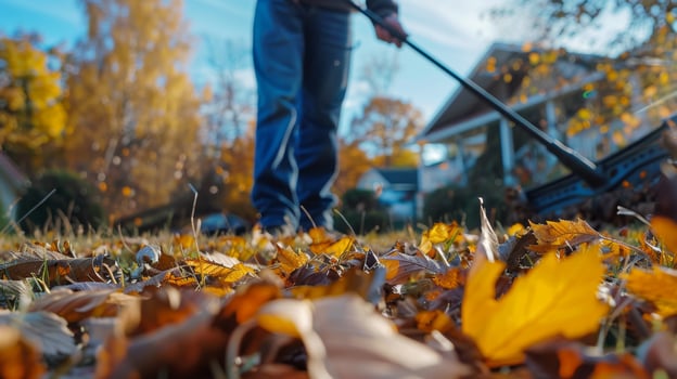 AI generated Person Walking Through Pile of Leaves photo