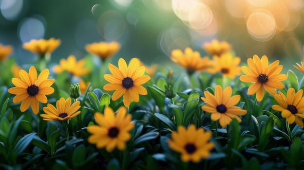 AI generated Cluster of Yellow Flowers in Grass photo
