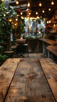 AI generated Close Up of Wooden Table in Restaurant photo