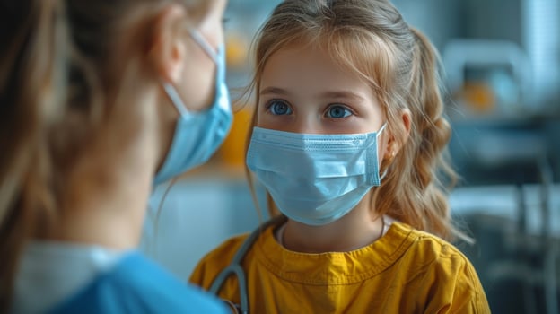 AI generated Young Girl Wearing Blue Face Mask photo