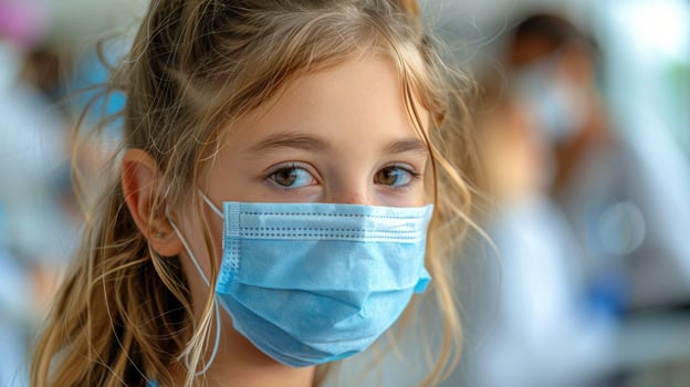 AI generated Young Girl Wearing Blue Face Mask photo