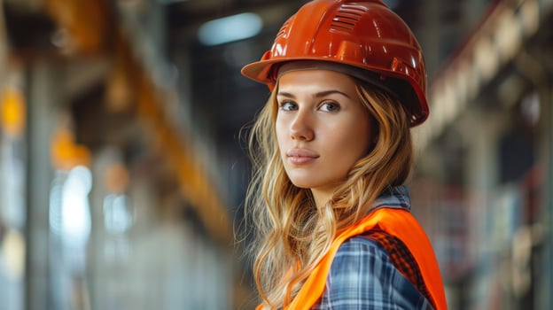 AI generated Woman in Hard Hat and Orange Jacket photo
