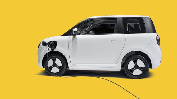 Modern electric car on yellow background photo