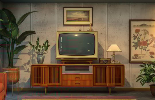 AI generated Retro TV and vintage furniture in the living room photo