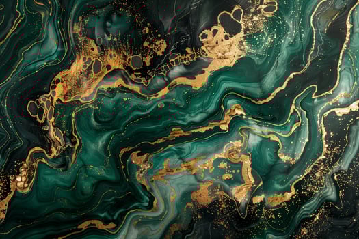 rich green, black and gold liquid marble splash background, luxury marble tile pattern photo