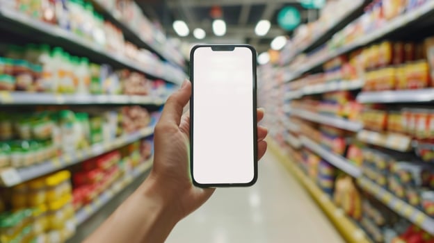 AI generated A Close-up of a hand holding a smartphone with a blank screen for mockup photo