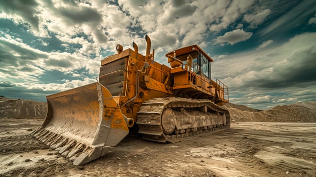 Heavy Duty Bulldozer on a Construction Site Under Cloudy Sky. photo