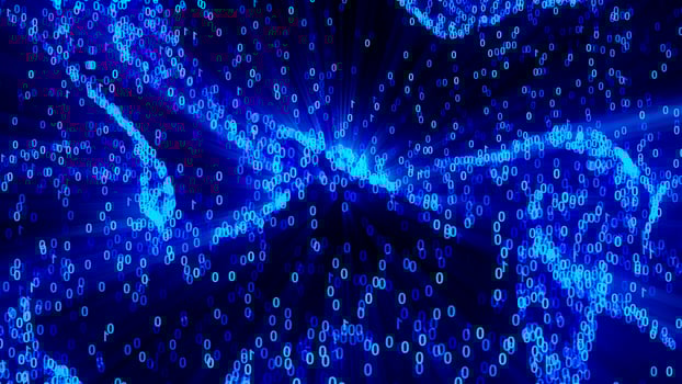 Flying numbers 0 and 1, computer generated abstract digital technology background, 3d render backdrop photo