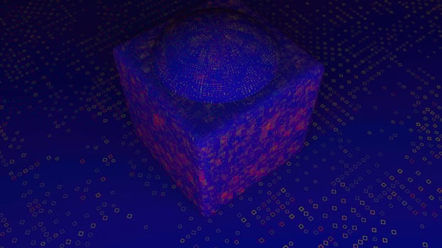 Abstract displacement cube and floor. 3d rendering digital backdrop photo