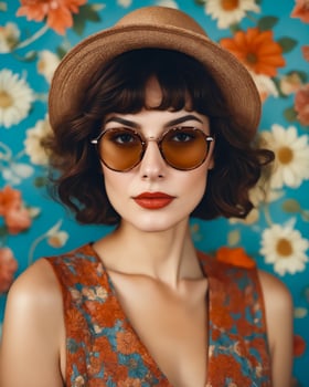 A woman with a hat and sunglasses is posing for a photo