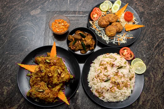 served in dish isolated on background top view of bangladesh and indian food photo