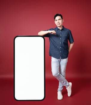 Photo of young Asian man on background