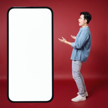 Photo of young Asian man on background