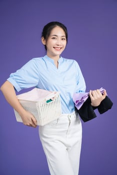 Image of young Asian woman on background photo