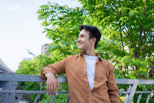 Portrait of young Asian man outside photo