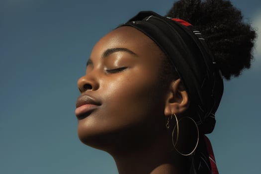 Woman With Eyes Closed Wearing Headband photo