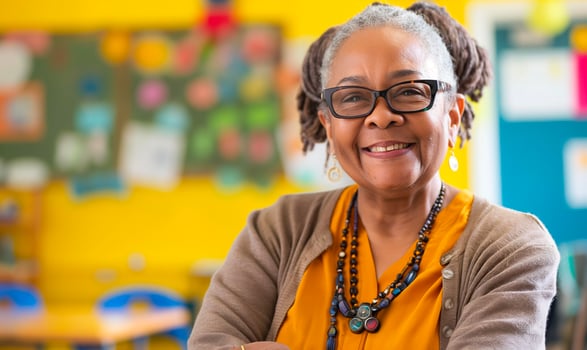 Experienced African American Educator Inspiring Students in a Classroom Setting photo