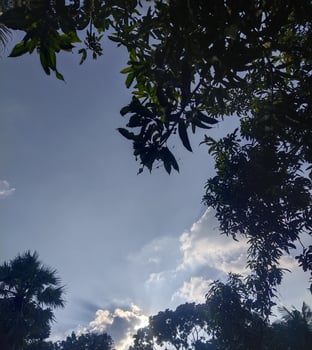 beautiful view, sunlight through white clouds and blue sky photo