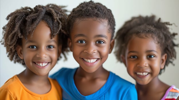 Three Smiling Children Enjoying a Playful Moment Together photo