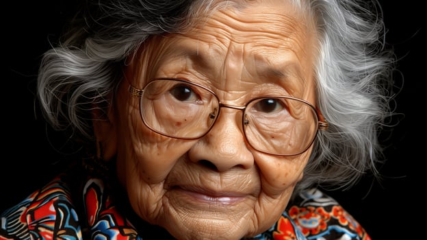 Serene Elderly Woman With Glasses in Close-Up Portrait photo