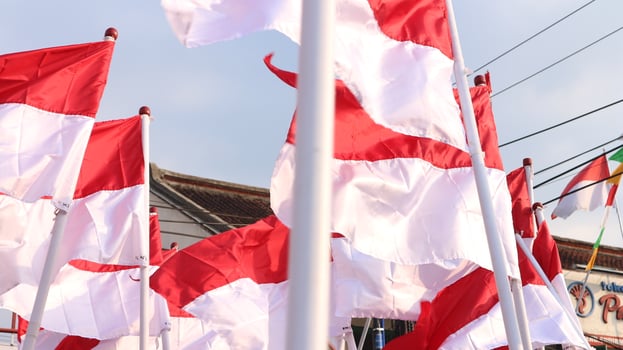 indonesia flags under blue sky independence day concept photo