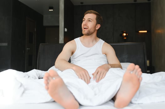Carefree guy enjoying new day photo