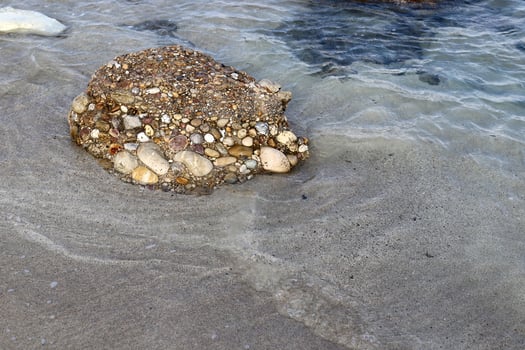 Stones and shells on the shore of the Mediterranean Sea. photo