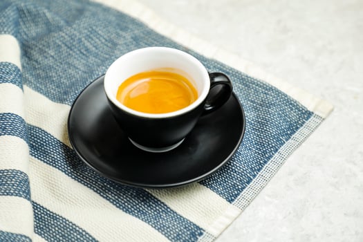 Espresso coffee include sugar, milk isolated on napkin top view cafe breakfast drink photo