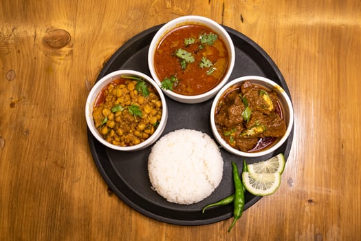 Beef Mezbani Gosht korma karahi, dal chana, chonar daal, nihari, Plain Steamed Rice photo