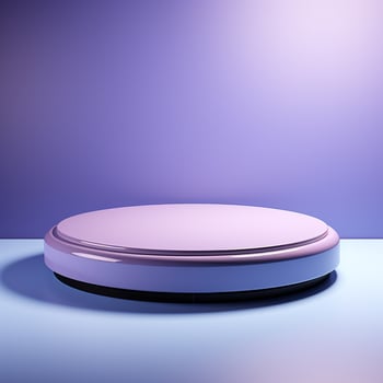 AI generated Bright violet interior scene with round pedestal and light of the window photo