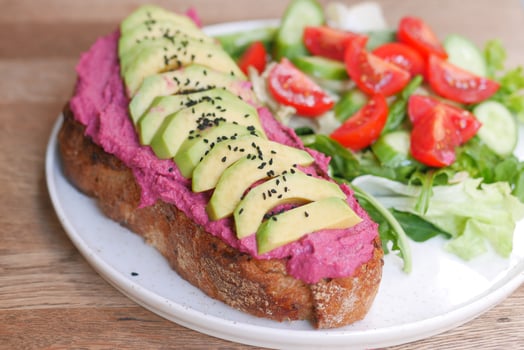 s sandwich with avocado and hummus on plate photo