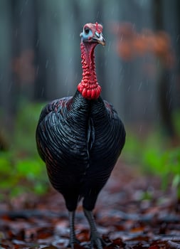 AI generated Wild turkey walking in the forest in the rain photo