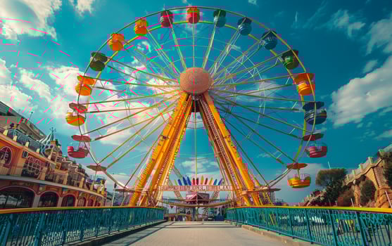 AI generated Ferris wheel and carousel in the amusement park photo