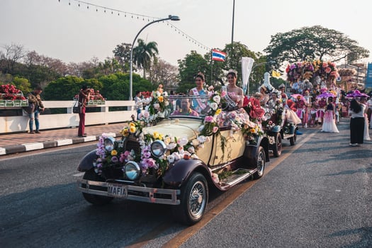 Chiang Mai, Thailand - February 04, 2023 Flower floats and parades The 46th Annual Flower Festival 2023 in Chiang Mai, Thailand photo