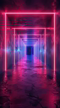 AI generated Neon-Lit Long Hallway photo