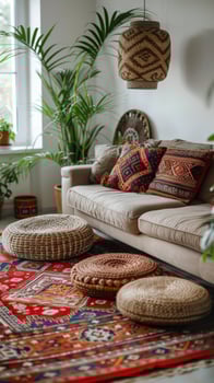 AI generated Abundant Living Room Furniture and Plants photo