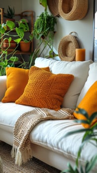 AI generated Abundant Living Room Furniture and Plants photo