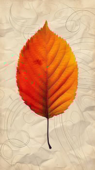 AI generated Orange Leaf With Swirls on Beige Background photo