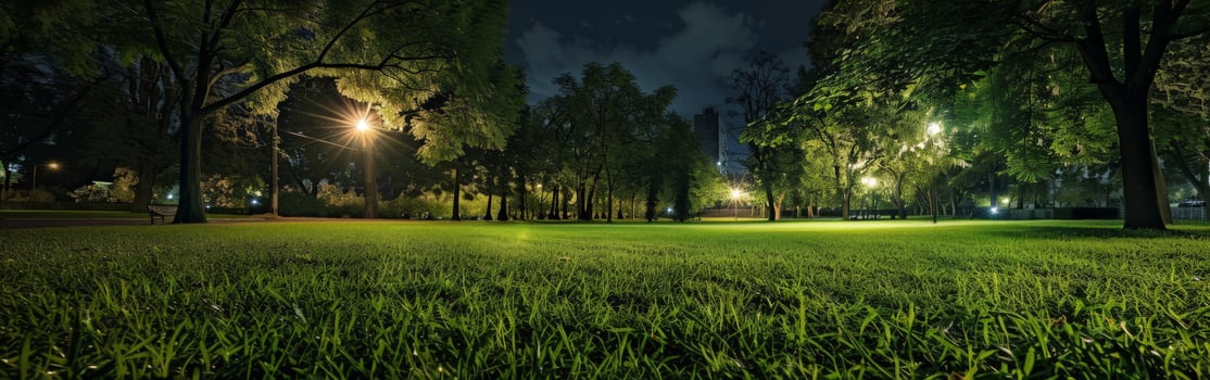 Night Park With Illuminated Grass photo