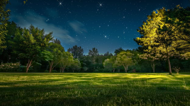 Grassy Field With Trees and Stars photo